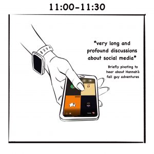 11:00-11:30: Hand holding phone with Discord screen open